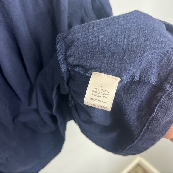 Keep in Touch Size Large Cotton Floral Embroidered Tunic Blouse Navy II5 - Picture 6 of 8